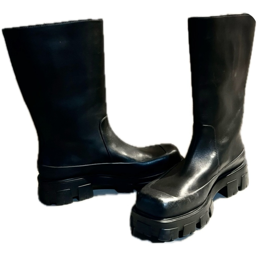 Prada Black Leather Boots-Monolith Lug Sole Size12 $799 New in Box